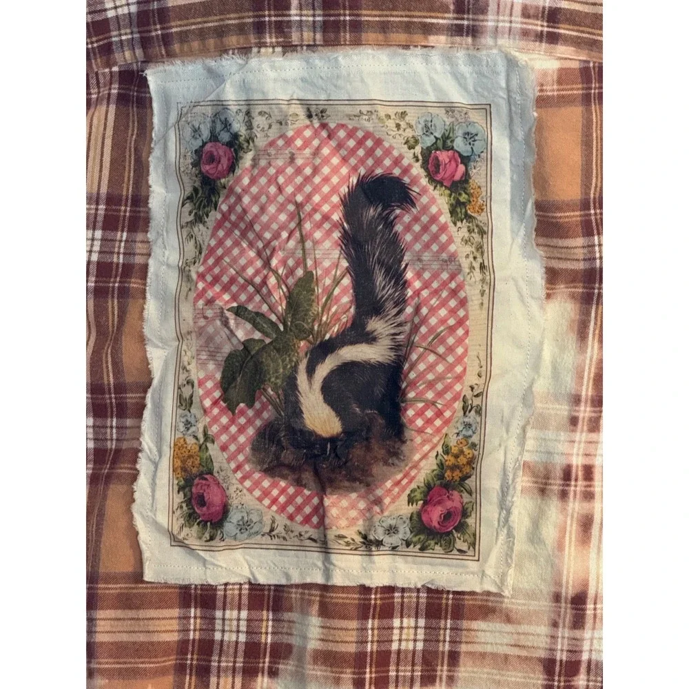 Flannel Skunk Patchwork Shirt Large Cottage core/Festival Style‎